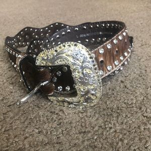 Bling hair on hide belt